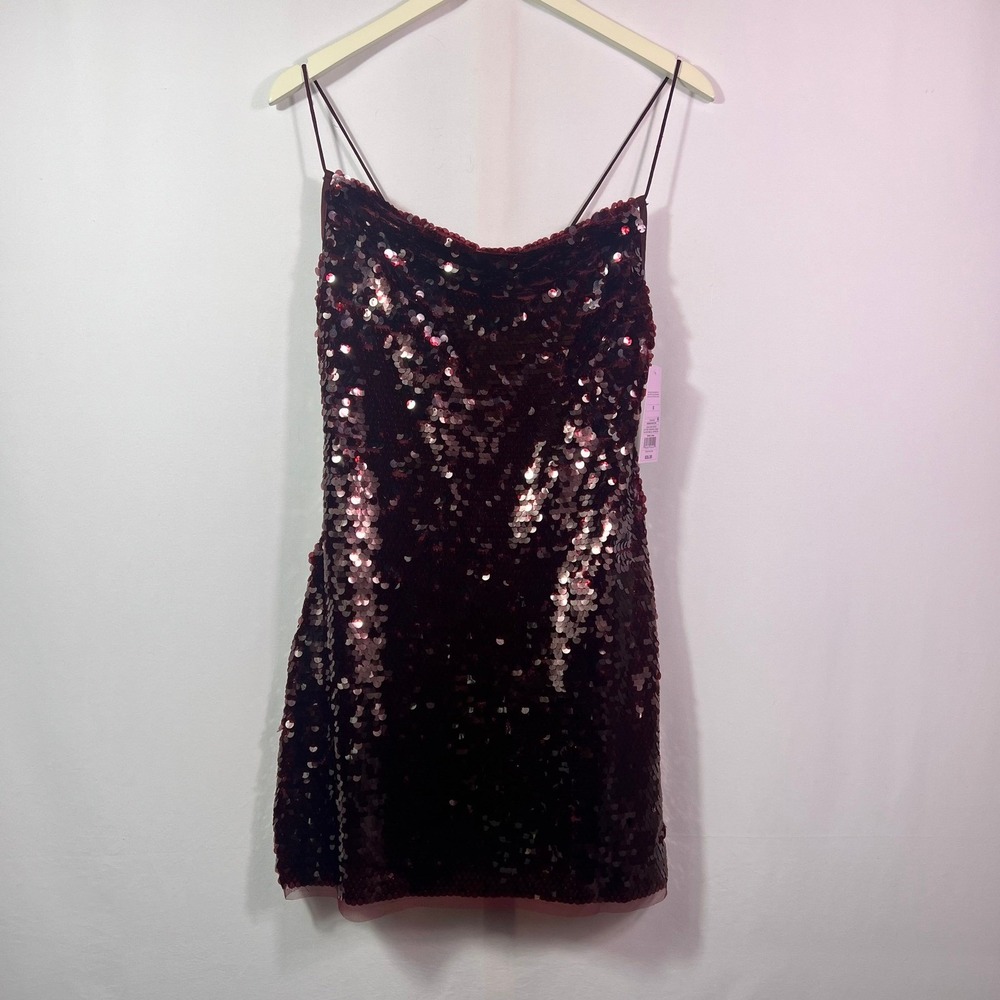 Wild Fable Burgundy Sequin Mini Dress Cowl Neck Tie Back Holiday Party S NWT